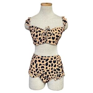 Marina West NWT Bikini Set Sweetheart High Rise Tan Cheetah Print Size Large